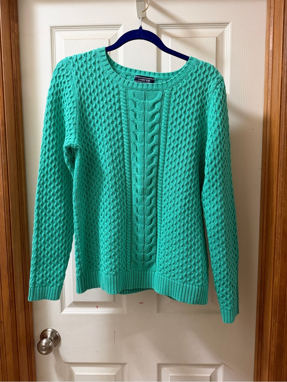 Lands' End Women's Cable Crew Sweater - Aqua